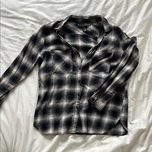 Black and White Plaid Button-Up Shirt